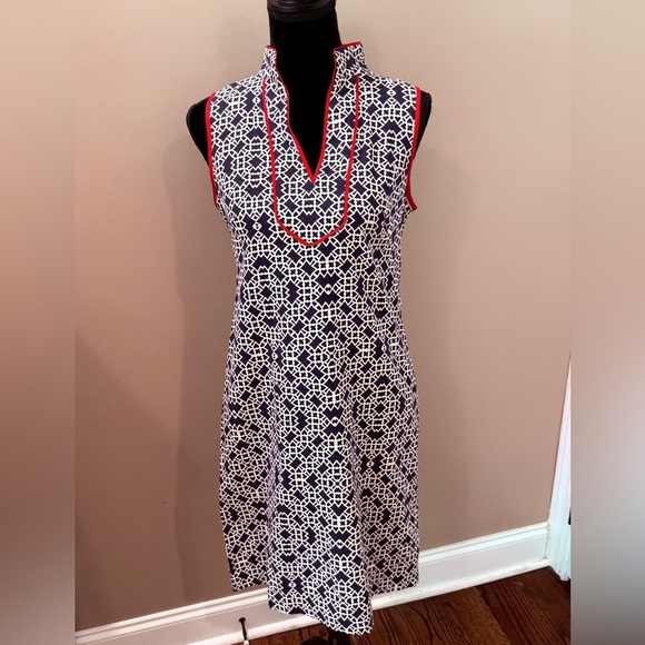 Women’s ELIZA J Navy/White geometric print shift dress- Size 4 - Picture 2 of 9